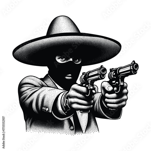 Masked Cowboy With Gun – Wild West Outlaw Illustration