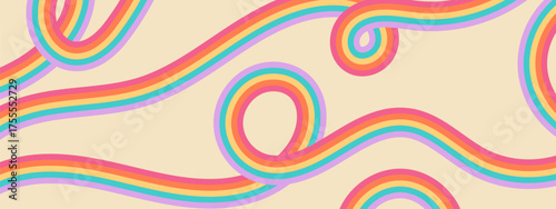 Abstract retro pattern with colorful wavy stripes. Groovy rainbow lines background for vintage posters and designs.