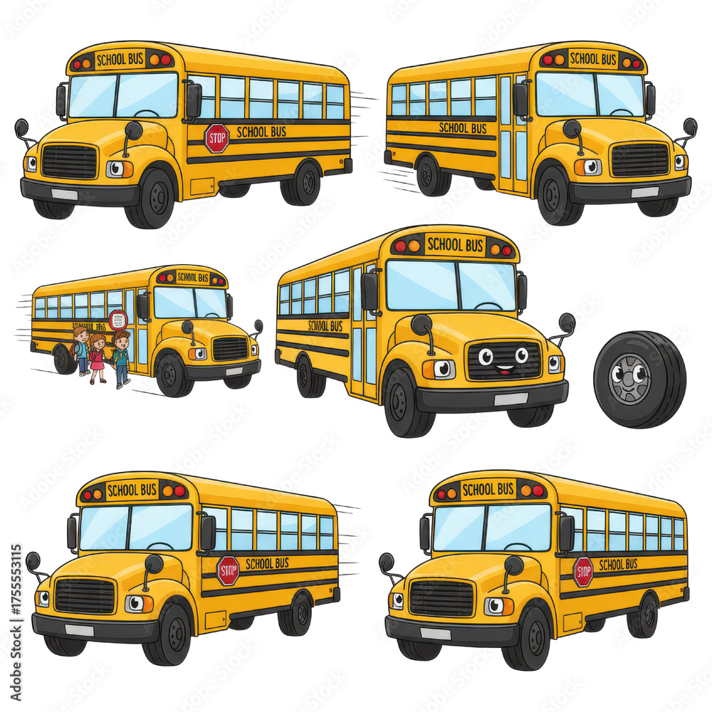 custom made wallpaper toronto digitalCollection Of Yellow School Buses With Various Poses and Details Isolated On White Background