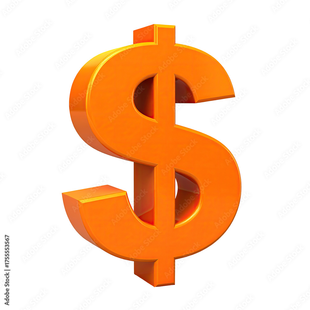 Fototapeta premium Rendered 3D orange dollar sign isolated against black background, glossy finish