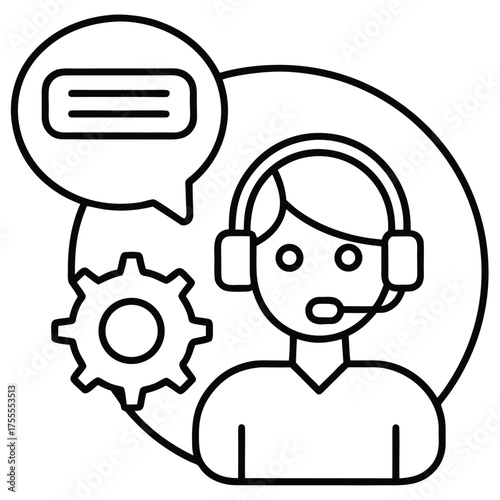 Customer Service Representative Icon with Headset and Chat Bubble Keywords: customer service