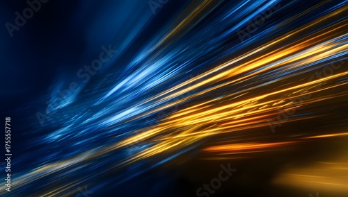 Abstract streaks of vibrant blue and golden light blur across a dark background creating a sense of speed and futuristic motion