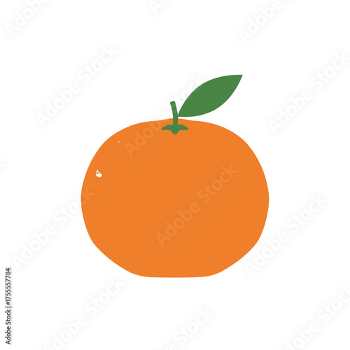Fresh orange fruit with green leaf isolated on white background.