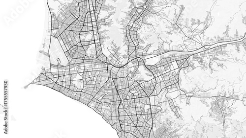 Lima City Map. Minimalist black and white line art poster for printing, wallpaper, wall art for home and office decor