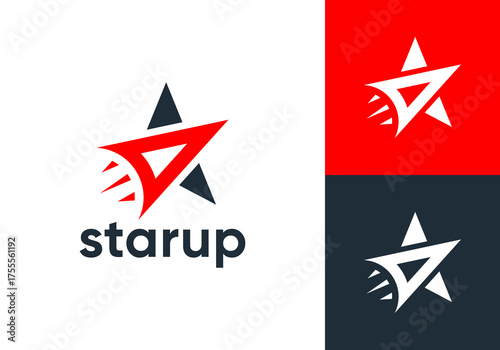 star boost logo. launch star success level up vector design concept