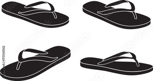 Four black flip flop sandals in silhouette