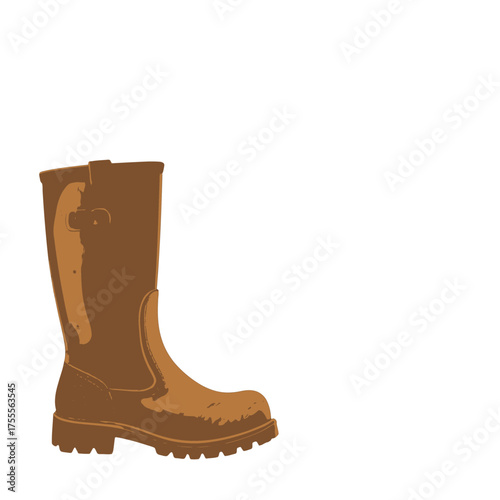 Brown Rubber Boot Isolated on White Background Rain Gear Footwear