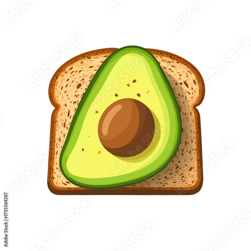 Avocado Half on Whole Wheat Toast with Brown Seed Detailed Pixel Art Style on Isolated White Background Fresh Green Yellow and Brown Tones