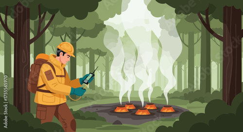 Forestry Technician Inspecting Forest Emissions for Scientific Research Analysis