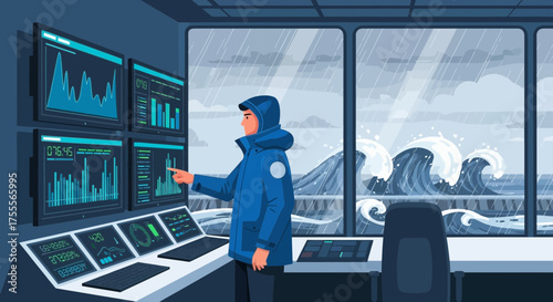 Coastal observatory monitoring stormy seas and intricate data analysis during a tempest