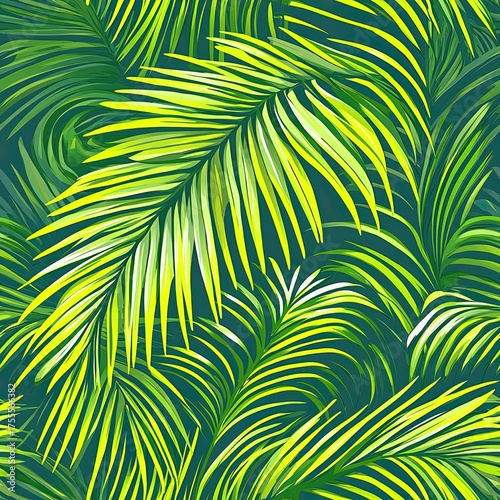 Bright neon green palm seamless pattern, bold tropical wallpaper design.