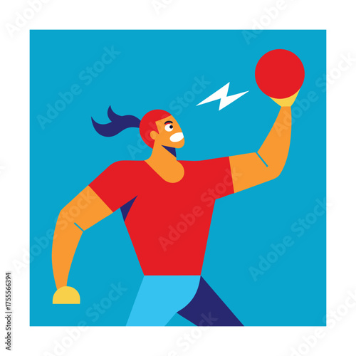 Person with ponytail holding ball with lightning vector