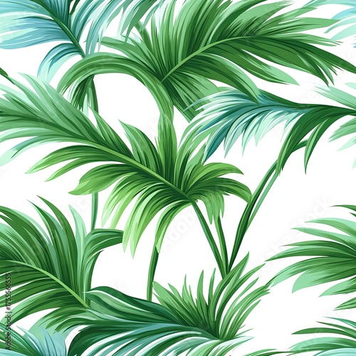 Tropical palm and fern leaf seamless pattern, elegant green botanical wallpaper.