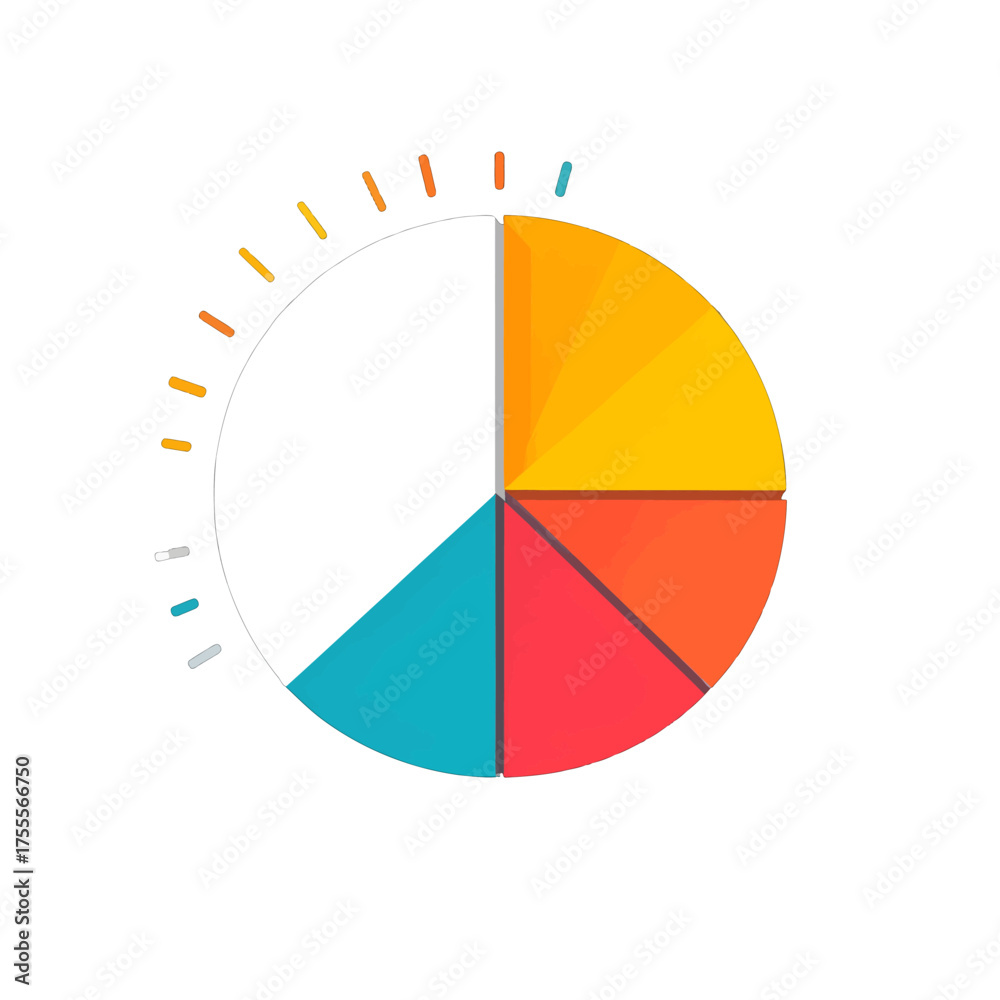 Fototapeta premium Colorful Slice Pie Chart with Radial Lines on White Background Data Representation