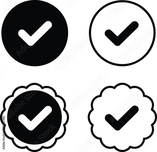 Diverse Collection of Verification Badges Symbolizing Authenticity Trustworthiness and Completion across Various Platform Approval Design Variations and Endorsement Styles Graphic