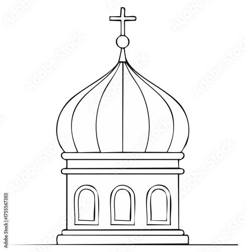 Hand drawn sketch of an orthodox church dome with a cross