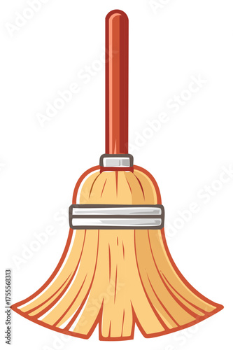 Cartoon illustration of a bristly broom with a red handle