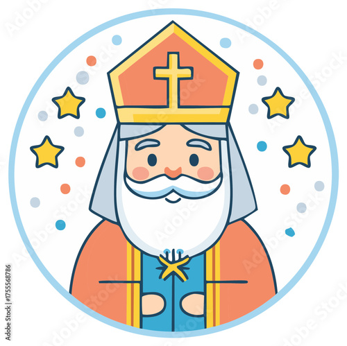 Cute cartoon illustration of Saint Nicholas bishop for a festive holiday celebration