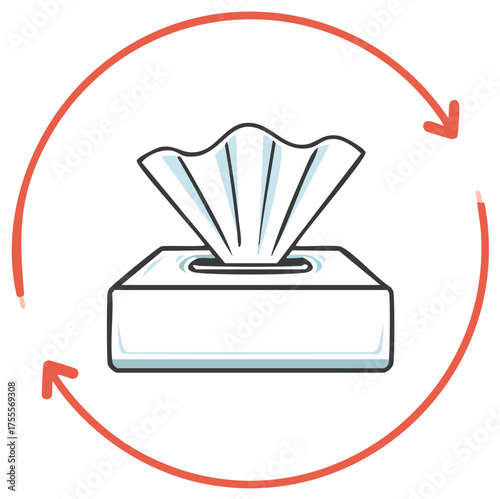 Wipes dispenser with circulating arrows symbolizing replenishment or continuous use