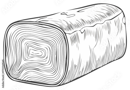 Isolated log end detailed illustration showing the growth rings in black and white with clear wood texture, offering a clean look