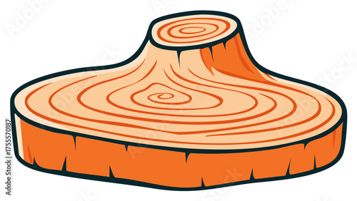 Cartoon Stump with Wood Grain Rings, Tree Illustration, Wood Logs, Timber Cross Section, Isolated