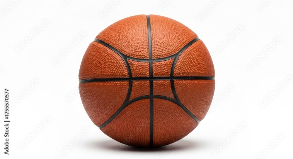 Fototapeta premium Basketball close-up. Orange with black lines, centered on a white surface