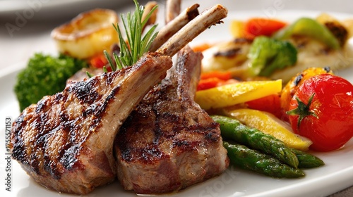 Grilled rack of lamb with vegetables