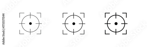 Set of three simple black and white crosshair icons featuring a central dot and corner brackets for target or focus indication	