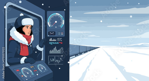 Winter journey through snowy landscapes aboard a high-tech transpolar train