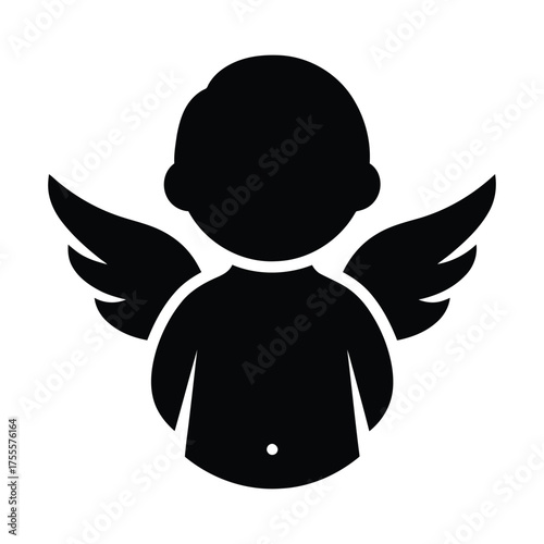 Silhouetted angel baby icon symbol of innocence protection and divine grace