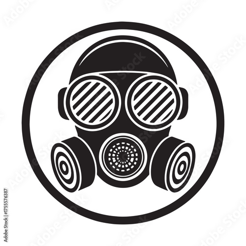 Gas Mask Icon with Circular Frame Symbolizing Protection and Safety Measures in Hazardous Environments and Industrial Settings