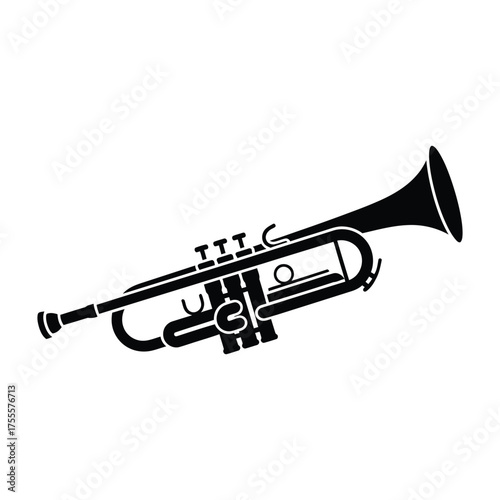 Classic trumpet musical instrument silhouette with valves and bell isolated on a white canvas for performance and jazz