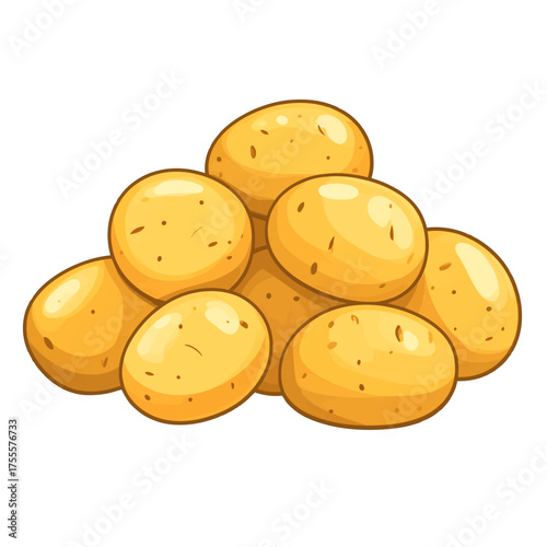 Pile of Golden Potatoes in Pixel Art Style on White Background