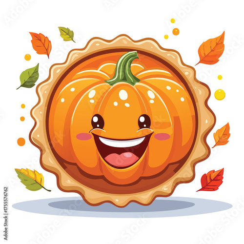 Smiling pumpkin pie celebrates autumn arrival