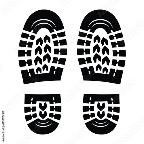 Rugged boot sole prints textured footprints shoe tracks left and right footwear pattern