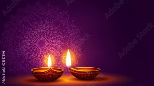 Diwali lamps and mandala on a purple background