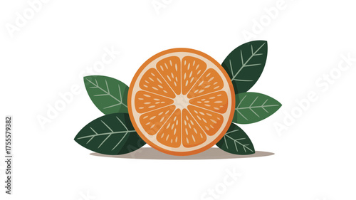Vibrant orange slice with fresh green leaves, symbolizing health and freshness