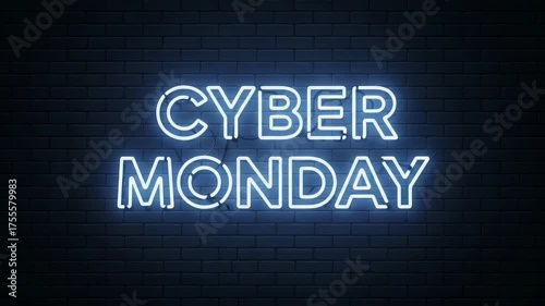 Cyber monday neon sign on brick wall background