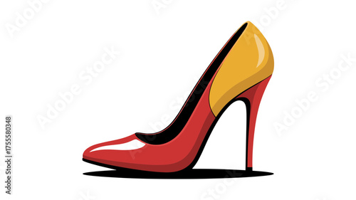 Elegant red and yellow stiletto heel shoe with a glossy finish