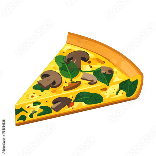 Pixel Art Slice of Quiche with Mushrooms and Spinach on White Background