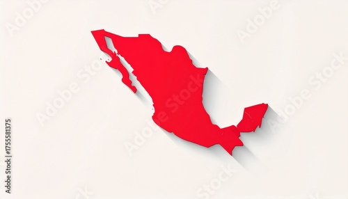 Striking Red Silhouette Map of Mexico with a Long Shadow, Modern and Graphic Mexico Map Illustration with a Clean and Contemporary Design