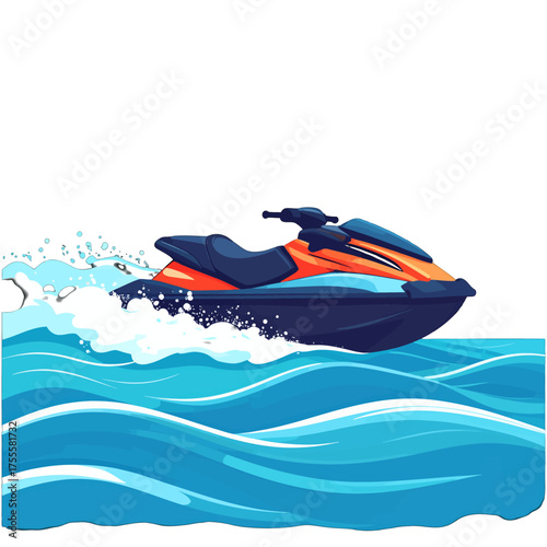 Pixel Art Jet Ski on Blue Water With White Background Illustration