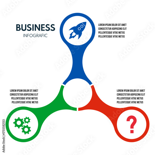 3 steps connected circles star, metaball cycle diagram infographic, report or presentation vector template, business process illustration