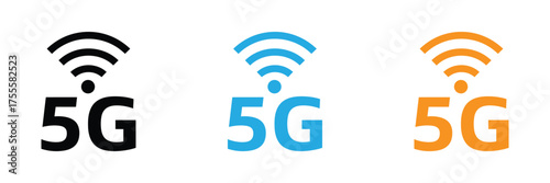 Unlock blazing fast 5G connectivity with this modern icon,5g, network, black, blue, orange, wireless, technology, communication, internet, symbol, sign, mobile, cellular, connection, data, speed, ante