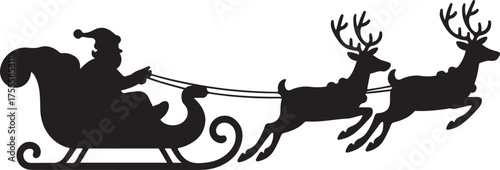 Santa Claus rides in a sleigh in harness on the reindeer