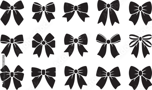 Set of graphical decorative bows. Vector sillouette