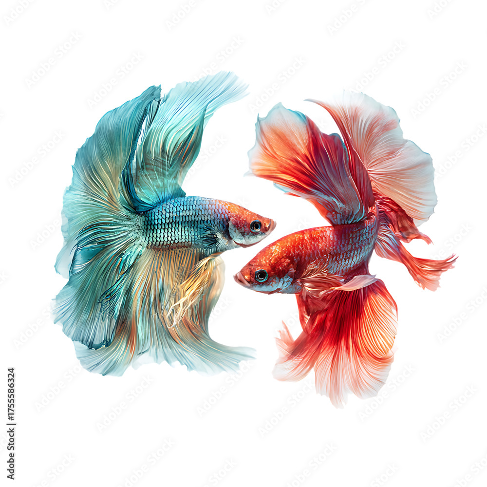 Fototapeta premium Two Betta Warriors Fight For Dominance. png