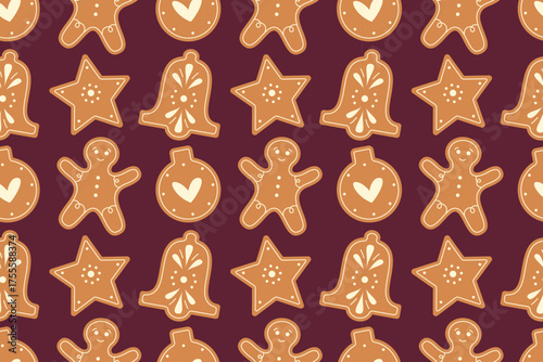 Gingerbread Bakery Endless Background. Winter Cookies Seamless Pattern. 