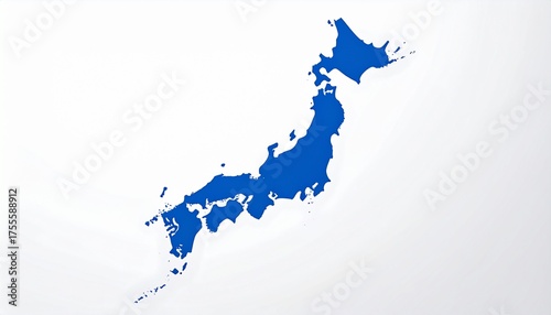 Detailed Blue Map of Japan on White Backdrop, Isolated Blue Illustration of Japanese Archipelago with Island Detail and Political Outline