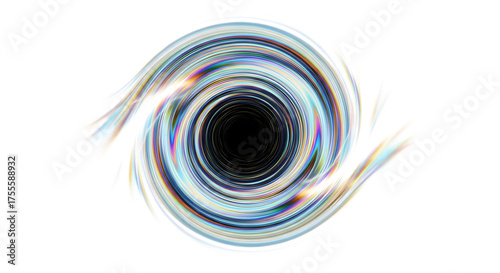 Abstract swirling vortex of light and energy with a black hole center isolated on transparent background
